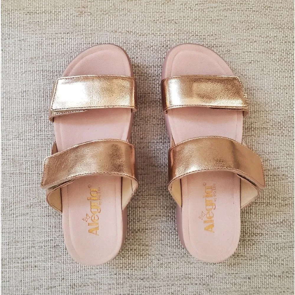 Alegria Bryce Sz 36 US 6 Women's Double Strap Rose Gold Metallic Sandals Slides - Picture 11 of 14